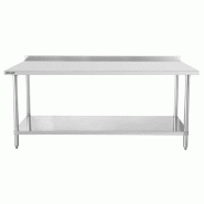 ​​​​​​​Table inox de travail (L)1200 x (P)600 x (H)950 mm, avec dosseret, avec étagère basse