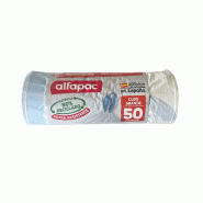Alfapac - Paquet de 50 rouleaux de 10 sacs poubelle blancs de 50 L à fermeture automatique (soit 500 sacs poubelle au total) - blanc PK7317