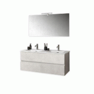AQA Design Composition de la salle de bain en mélamine double baignoire ORIZON pierre blanche L.121 P.46,5 H.190 MPOR40-BCOP - blanc Bois manufactur�