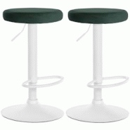 CLP Lot de 2 tabourets de bar Ponte velours Vert/Métal blanc mat - vert textile 323482 CLP Lot de 2 tabourets de bar Ponte velours Vert/Métal blanc mat - vert textile 323482