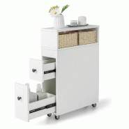 COSTWAY Chariot à niche avec roues, tiroirs, paniers en osier, étroit, 50x19x72cm, blanc - blanc Bois manufacturé NM0382IT
