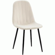 Décoshop26 - Chaise de salle à manger x1 design moderne coutures verticales velours blanc crème et pieds en métal noir 10_0001982 - blanc 30002507 Décoshop26 - Chaise de salle à manger x1 design moderne coutures verticales velours blanc crème et pieds en métal noir 10_0001982 - blanc 30002507