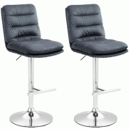 Décoshop26 - Lot de 2 tabourets de bar avec repose-pieds et dossier assise rembourré en velours gris foncé et métal chromé 10_0006471 - gris mét