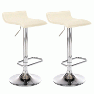 Décoshop26 - Lot de 2 tabourets de bar en synthétique crème hauteur réglable avec repose-pieds chromé TDB10158 - beige 3000917469607