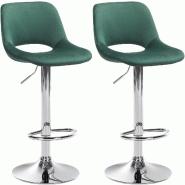 Décoshop26 - Tabourets de bar chaises haute x2 avec repose-pieds en velours vert piètement métallique chromé 10_0004074 - métal 3000251916423