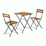Helloshop26 - Set de bistrot 3 pièces acier bois d'acacia noir naturel 03_0010678 - noir métal 3000225343323