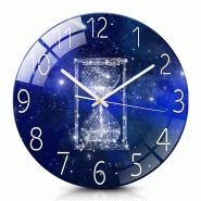 IvoQ Horloge Murale Silencieuse - 30 cm - Design Bleu Espace avec Sablier - verre 8721161176749