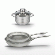 Lot Poêles 24/28cm et Faitout 16cm Elo Relief Passion - gris Acier inoxydable 18/10 3176239953893