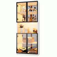 Merax Vitrine LED 70 x 30 x 170 cm, vitrine en verre avec paroi arrière miroir, portes en verre ESG gris et éclairage LED, blanc - blanc multi-maté