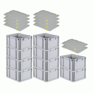 PROREGAL 10x Bac Euro NextGen Economy avec couvercle d'appui et 4 fermetures à glissière jaunes poignées fermées 22x30x40cm 20L - noir plastique R