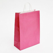 Sac kraft lisse fuchsia poignées torsadées 27x12x37cm - par 50 - en papier kraft naturel 100gr/m²