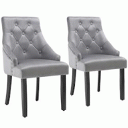 Tectake Lot 2 chaises de salle à manger matelassée en velours gris clair/noir - 405837 - gris Bois massif 405837 Tectake Lot 2 chaises de salle à manger matelassée en velours gris clair/noir - 405837 - gris Bois massif 405837