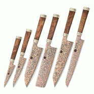 XinZuo - Ensemble de couteaux en damas de cuivre - série X08C - fabriqué en damas de cuivre à 53 couches - Dimensions de l'ensemble : 41x14x5 cm -