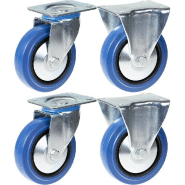 Roulette 125mm 5" en caoutchouc bleu, pivotante et fixe, capacité de 800kg, jeu de 4 Roulette 125mm 5" en caoutchouc bleu, pivotante et fixe, capacité de 800kg, jeu de 4