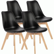 4 Chaises Tulipes Salle à Manger Scandinaves Bm Home Salle de Bureau, Pieds en Bois de Hêtre Massif, NOIRES - noir plastique 3666630012058