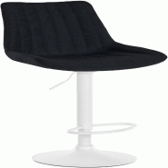 Décoshop26 - Tabouret de bar x1 réglable en hauteur pivotant à 360° assise en tissu noir couture verticale pied métal blanc 10_0006041 - blanc m�