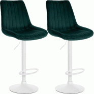 Décoshop26 - Lot de 2 tabourets de bar réglable en hauteur pivotant à 360° assise en velours vert couture verticale pied métal 10_0006731 - méta