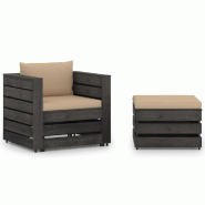 Helloshop26 - Salon de jardin meuble d'extérieur ensemble de mobilier 2 pièces avec coussins bois imprégné de gris 02_0015884 - gris Bois massif 3