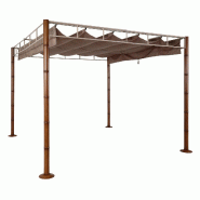 Mendler Pergola HWC-L42, Pavillon de jardin, toit de terrasse, structure métallique stable de 7 cm, 3x3m, aspect bambou ~ taupe-brun - marron textile