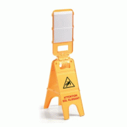 Panneau de signalisation «ATTENTION SOL GLISSANT» à trois parties, avec porte-document