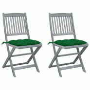 VidaXL Chaises Pliables D Extérieur Lot De 2 Et Coussins Bois D Acacia - vert 8720286284803
