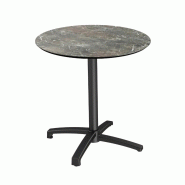 X Cross table de bistrot avec piètement noir + plateau HPL Galaxy Marble Ø70 cm