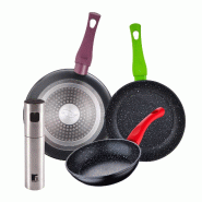 BERGNER - Set de 3 poêles Ø18/22/26cm Jolie en aluminium forgé compatible induction avec pulvérisateur d’huile/vinaigre Ø4x17,5cm en acier inox