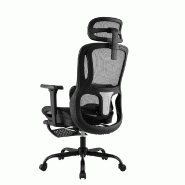 COSTWAY Chaise ergonomique, repose-pieds rétractable, soutien lombaire et accoudoirs, bascule, jusqu'à 150kg, Noir - noir métal ON32139PW