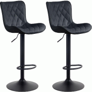 Décoshop26 - Lot de 2 tabourets de bar en synthétique noir pieds en métal noir hauteur réglable pivotant TDB10729 - noir 3002487232698