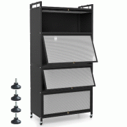 Helloshop26 - Armoire de rangement pour cuisine 80,5 x 40 x 162 cm avec roulettes et crochets design contemporain en métal noir 20_0016169 - noir mé