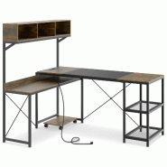 Helloshop26 - Bureau d'ordinateur en forme de L 158 x 123 x 75 cm avec rangement intégré et stations de recharge en MDF marron 20_0018857 - marron m
