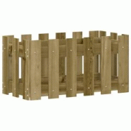 Helloshop26 - Jardinière bac lit surélevé plantes fleurs terrasse jardin avec design de clôture 60 x 30 x 30 cm pin imprégné marron 02_0038102 -