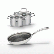 Lot Poêle 28cm Elo Relief Evolution & 2 Faitouts 16/14cm - gris inox 3176239956795