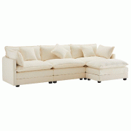 Merax canapé d'angle en L 3 places avec pouf, chenille, méridienne, 283 x 147 x 84 cm, Beige - beige multi-matériau N653P269192W