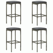 VidaXL Tabourets De Bar Avec Coussins Lot De 4 Gris Résine Tressée - gris 313447 VidaXL Tabourets De Bar Avec Coussins Lot De 4 Gris Résine Tressée - gris 313447