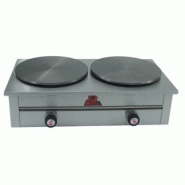 Crêpière double à gaz en inox avec plaques en fonte - Sofraca - 2 brûleurs en étoile et tiroir de propreté Crêpière double à gaz en inox avec plaques en fonte - Sofraca - 2 brûleurs en étoile et tiroir de propreté