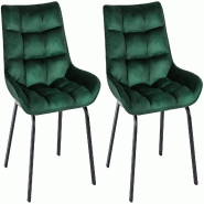 Décoshop26 - Lot de 2 chaises de salle à manger en velours vert généreusement rembourrée piètement en métal noir 10_0007747 - noir métal 3000266282209