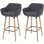 Décoshop26 - Lot de 2 tabourets de bar chaises de comptoir avec repose-pieds en tissu gris 04_0000166 - gris 3000252108988