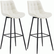 Décoshop26 - Lot de 2 tabourets de bar coutures décoratives carrées avec repose-pieds en velours crème quatre pieds en métal 10_0006281 - beige m