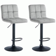 Décoshop26 - Lot de 2 tabourets de bar en velours gris avec coutures décoratives pied en trompette métal noir 10_0004397 - gris 3000252082875 Décoshop26 - Lot de 2 tabourets de bar en velours gris avec coutures décoratives pied en trompette métal noir 10_0004397 - gris 3000252082875
