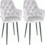 Décoshop26 - Set de 2 chaises de salle à manger avec coutures décoratives en velours gris et pieds en métal noir 10_0001630 - gris métal 3000250586689