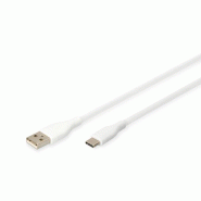DIGITUS Câble de connexion USB-C en silicone, 1m, blanc, USB-A - USB-C, 1 m, blanc - blanc 4016032495444