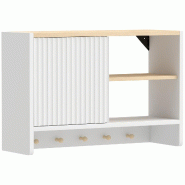 Helloshop26 - Armoire murale de salle de bain 60 x 20 x 40 cm suspendue gain de place étagères crochets style moderne en mélamine 21_0002813 - Bois