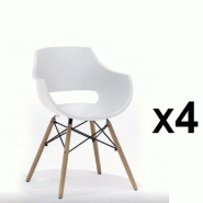 LOT DE 4 CHAISES SCANDINAVE REMO COQUE BLANCHE PIÉTEMENT HÊTRE NATUREL