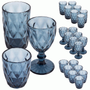 San Ignacio - Lot de 16 verres en cristal (8x260 ml + 8x350 ml) avec 8 verres à pied en cristal (250 ml) bleus - bleu verre PK9429
