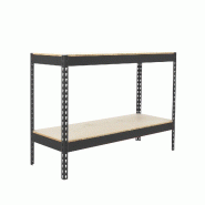 SimonRack Rayonnage industriel, 900x1200x600 mm, 400 kg au point de flexion, 2 étagères bois, rayonnage garage, Anthracite/Bois- Ecoforte - noir mé