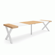 SKRAUT HOME Table console extensible, 300, Pour 14 personnes, Pieds bois massif, Chêne et blanc - beige Bois manufacturé 364_21