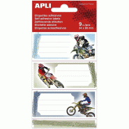 Apli Lot de 5 Pochette de 9 étiquettes scolaires fantaisies, format 36 x 81 mm, thème Motos - 8410782184423