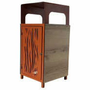 Corbeille de ville HPL avec toit en métal - 60 litres - Panneaux et toit aspect chêne clair