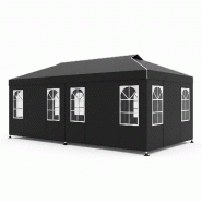 COSTWAY Pavillon pop-up 3x6m, réglable, 6 parois et fenêtres, pliable avec protection solaire, bandes réfléchissantes et sac. - noir métal ZB35959PW